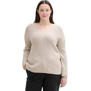 TOM TAILOR Dames Plussize Pullover, 25955 - Dusty Beige Melange, 46 Grote maten