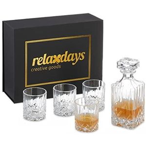Relaxdays whiskeyset met karaf en 4 glazen - 5-delige whiskey glazen cadeauset - vaderdag