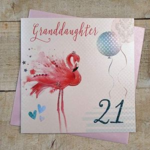 Witte katoenen kaarten bdp21-gran.d""21"" Wishing you a Wonderful Birthday""21e verjaardag, opschrift"" Granddaughter"", handgemaakt, wit
