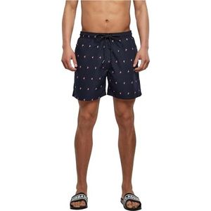 Urban Classics - Embroidery midnightnavyflamingo Zwemshorts - S - Blauw/Roze