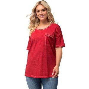 Ulla Popken Oversized, Cold Dye, ronde V-hals T-shirts voor dames, oversized, rood, 62/64 NL