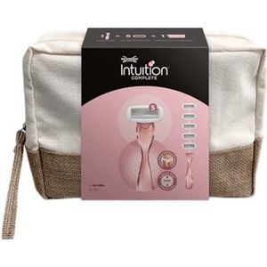 Wilkinson Sword Intuïtion Complete reisset, ontharingsscheerapparaat met 5 messen voor vrouwen en 5 reservekoppen voor dames, badkamertas, geschikt voor gevoelige gebieden