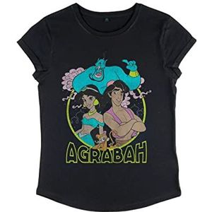 Disney Dames Aladdin-Grunge Agrabah Organic Roll Sleeve T-Shirt, Zwart, XL, zwart, XL