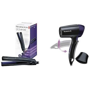 Remington Reis Stijltang, Mini, On The Go (Reis Formaat, Compacte Stijltang, 200°C, 15 cm Lang) S2880 & Remington Föhn On The Go (Reishaardroger, 1400 Watt, Inklapbaar) Hair Dryer D2400
