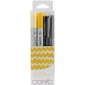 COPIC ""Doodle Pack Red"", set van 4 in gele kleur gecoördineerde markers, bestaande uit 2 Ciao Markers, 1 Multi Liner en 1 Glitter Pen.