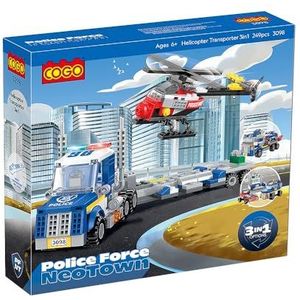 Creator 3-in-1 bouwspeelgoed, City helikopter Transporter, jachtvoertuig voor de politie en flatbed vrachtwagen, speelgoed, cadeau voor kinderen, jongens en meisjes vanaf 6 jaar, 249 stuks