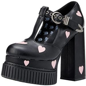 LAMODA - Distant Lovers Creeper platform hakken met roze hartjes, EU 37, Black PU, 37 EU