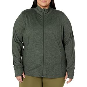 Amazon Essentials Dames Brushed Tech Stretch Full-Zip Jacket (verkrijgbaar in grote maten), donkergroen Space Dye, XL Plus
