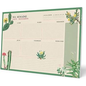 Kokonte A3 Weekplanner Botanical Cacti - Bureauplanner met 54 afscheurbare vellen - Tafelkalender - Frans