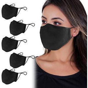 ANSTA 5 stuks stofmaskers, herbruikbaar, stoffen masker, hoogwaardig gezichtsmasker, wasbaar, gezichtsbedekking met ademende comfortlussen, herbruikbaar katoenen gezichtsmasker