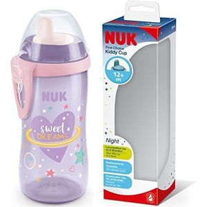 NUK Kiddy Cup peuterbeker | Vanaf 12 maanden | 300 ml, Lekvrije uitloop | Lichtgevend | Houder en beschermkap | BPA-vrij | Paars