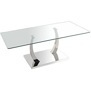 DRW Rechthoekige salontafel van metaal en glas in transparant en chroom 120 x 60 x 45 cm