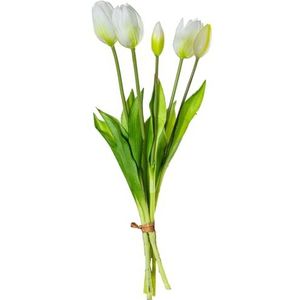 DRW Set van 8 bloemenboeketten van polyester tulpen in wit, 1 x 1 x 43 cm