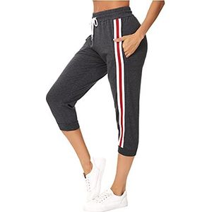 Sykooria Capri trainingsbroek voor dames, sportbroek, korte broek van katoen, donkergrijs, vlecht, M