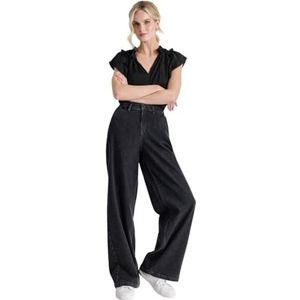 DKNY Damesbroek met hoge taille, brede pijpen, zwart, maat 29, Blackout, 29