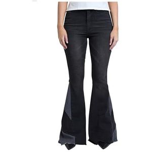 YMI Womens HIGH Rise Gigi Flare Jean with Block Panel, W02, 9 Black