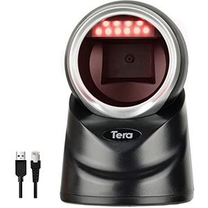 Tera Pro 2D QR Desktop Barcodescanner Omnidirectionele Verstelbare Scankop, USB Wired Handsfree Platform Automatische Barcodelezer voor Markt Retail Store Telefoonscherm Betaling, 9100