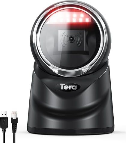 Tera Pro 2D QR Desktop Barcodescanner Omnidirectionele Verstelbare Scankop, USB Wired Handsfree Platform Automatische Barcodelezer voor Markt Retail Store Telefoonscherm Betaling, 9100