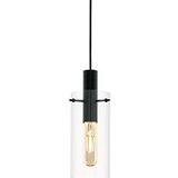 EGLO Hanglamp Montefino, 1 lichtpunt, modern, hanglamp van metaal in zwart en helder glas, eettafellamp, woonkamerlamp hangend met E27-fitting