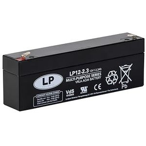 Landport AGM-accu, 12 V, 2,3 Ah, LP12-2,3 VDS, onderhoudsvrij, hoge betrouwbaarheid, terminal T1/F1, ideaal voor beveiligingssystemen, UPS, back-upenergie, box met 20 stuks