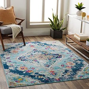 Surya Palma Vintage tapijt, groot, tapijten voor woonkamer, eetkamer, hal, tapijt, woonkamer, slaapkamer, oosters tapijt, boho-stijl, kleurrijk patroon, lichtblauw, marineblauw, lichtbeige, grijs,