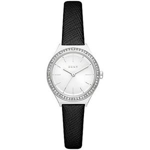 DKNY Parsons Zwart Leren Horloge met Drie Wijzers