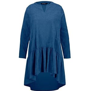 Ulla Popken Dames corduroy jurk met volant jurk, Blue Denim, 50/52, Blue Denim, 50/52 Grote maten