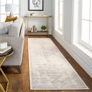 Surya Roma Vintage tapijt - tapijt woonkamer, eetkamer, hal, rugs Living Room - boho tapijt oosterse stijl, laagpolig tapijt - kleurrijk tapijt wit, grijs 80x220cm