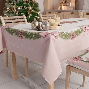 PETTI Artigiani Italiani - Kersttafelkleed vlekbestendig rechthoekig tafelkleed Kerstmis keuken design strik roze veren X24-zits (140 x 450 cm) 100% Made in Italy