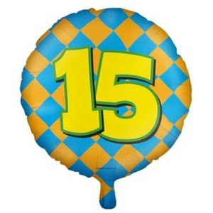 PD-Party 7042115 Gelukkig Folie Ballonnen | Happy Balloons | Viering | Feest Decoraties - 15 Jaren, Goud/Blauw, 46cm Lengte x 46cm Breedte x 46cm Hoogte
