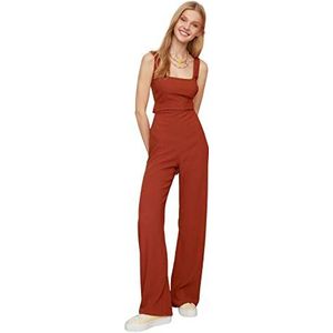 Trendyol Vrouwen Vrouwen Effen Midden Gebreide Jumpsuit Overalls, Tegel, XXS
