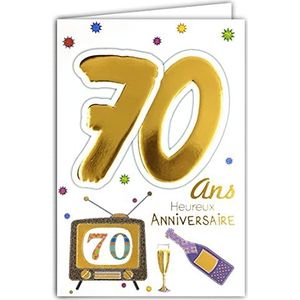 Age Mv 69-2040 verjaardagskaart, 70 jaar, heren, dames, motief fles, champagne, TV