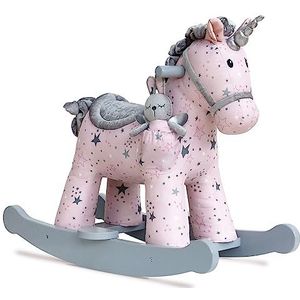 Unicorn Rocking Horse 9m+ & Soft Toy Ride On Baby Toy Sturdy Wooden Grey Rocker Frame Plush Pink Fabric Pony Unicorn Gift for Girls or Boys Toddler Kids Indoors Play by Little Bird Told Me