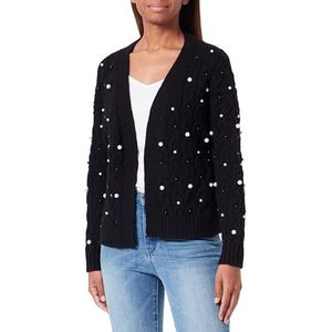 faina Dames gebreide jas met V-hals en parelversiering acryl zwart maat M/L, zwart, M
