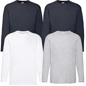 Fruit of the Loom T-shirt, met lange mouwen, M/L/XL/XXL, 4 stuks, verschillende kleurensets verkrijgbaar, Grau, XL