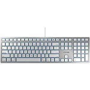 CHERRY KC 6000 SLIM VOOR MAC, Amerikaanse indeling, QWERTY-toetsenbord, bedraad toetsenbord, Mac-indeling, schaarmechanisme, ultraplat ontwerp, wit-zilver