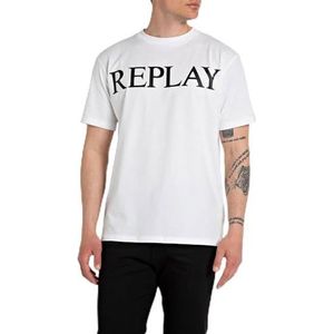 Replay Heren T-shirt korte mouwen regular fit Pure Logo collectie, 001, wit, S