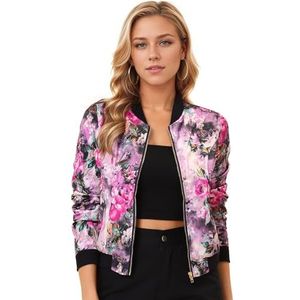Allegra K dames lange mouwen staande kraag blouson bloemen bomberjas jas jas