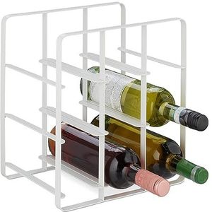 Relaxdays wijnrek metaal voor 9 flessen - staand wijnflessenrek - klein flessenrek keuken