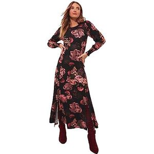 Joe Browns Petite donkere bloemenjurk met pofmouwen voor dames, maxi-jerseyjurk, veelkleurig, 6P, Meerkleurig, 32 petite