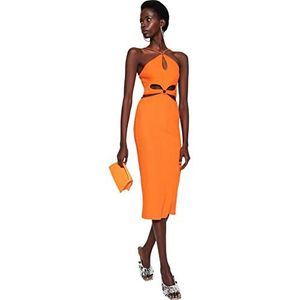 Trendyol Dames Midi Bodycon getailleerde gebreide jurk, oranje,38, Oranje, 64
