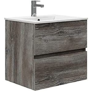 Baikal Onyx Badkamer, 2 laden, wandmontage, met wastafel, keramiek, gemonteerd, melamine 16