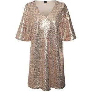 VERO MODA Dames VMNANNA 2/4 O-hals Short Dress JRS BTQ Jurk, Goud Kleur/Detail:Multi Color Sequins, M