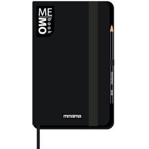 Mitama Notitieboek groot zwart - memoboek - notitieboek - soft touch cover - binnenzak + potlood inbegrepen - gelinieerd blad - 13 x 21 cm