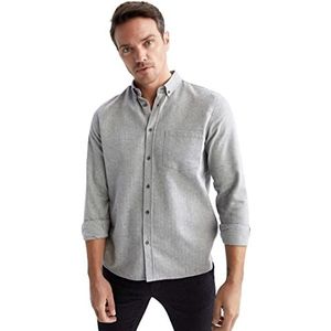 DeFacto Herenshirt met lange mouwen en lange mouwen (Grey Melange, XS), gemengd grijs, XS