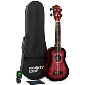 Monkey Loop Jungle Pack Red sopraan-ukelele (ukelele, tas, stemapparaat, plectrum en reinigingsdoek)