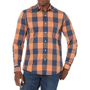 Amazon Essentials Shirt met lange mouwen voor heren,Blauw/Oranje Buffalo,XS