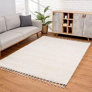 carpet city Tapijt woonkamer - Shaggy hoogpolig crème - 120x160 cm effen - moderne tapijten met franjes