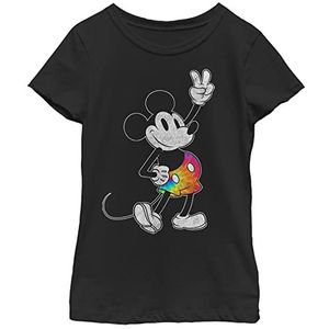 Disney Characters Tie Dye Mickey Stroked Girl's Solid Crew Tee, Black, X-Small, Schwarz, XS