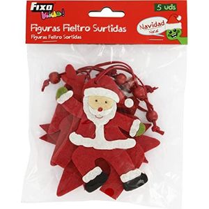 Fixo Kids 40499 figuren van vilt met trekkoord voor de kerstboom: sneeuwvlok, dennenboom, kerstman, ster en rendier, rood